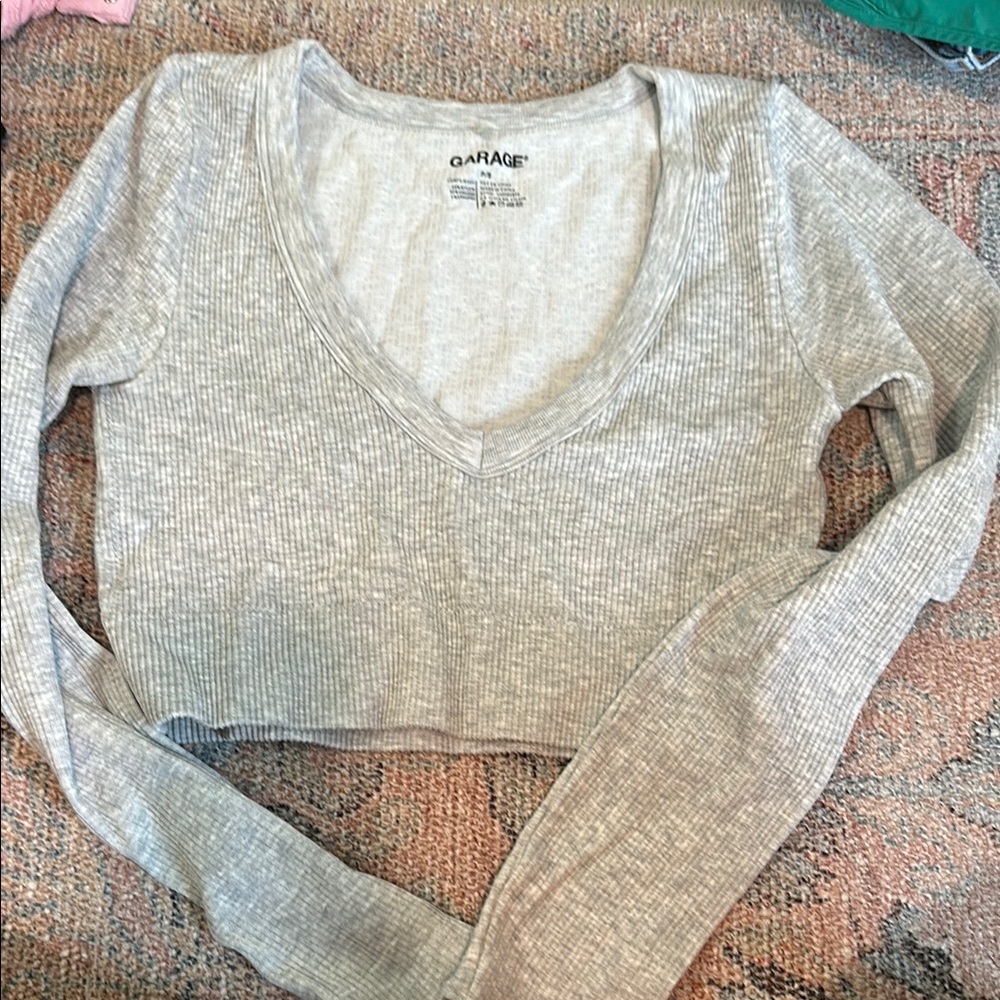 Garage Gray Cream Fitted Crop Top